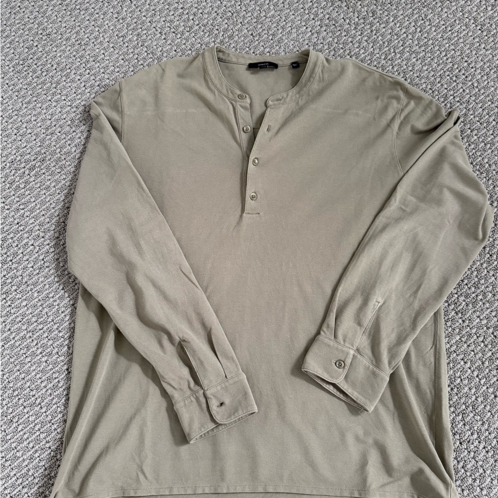 Vince Long Sleeve Henley in Light Tan
